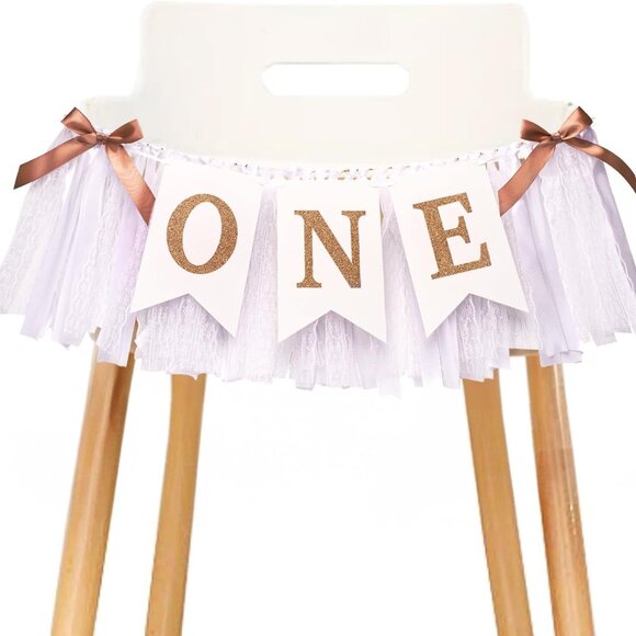 Other - 1st Highchair Banner,Rose Gold,Blush&White First Birthday Highchair Banner,One Y